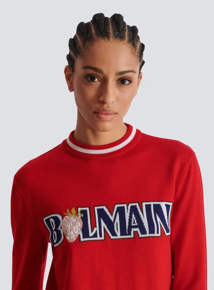 Balmain Knitwear Women Wool Strawberry Jumper Red
