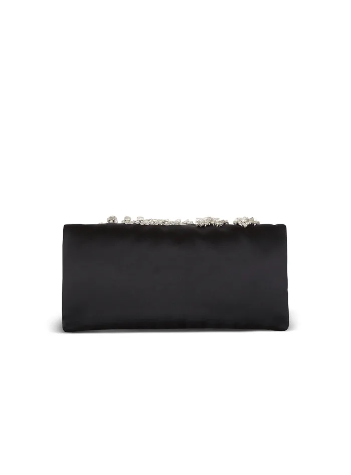 Balmain Mini Bags Women 1945 Soft Embroidered Satin Clutch Black
