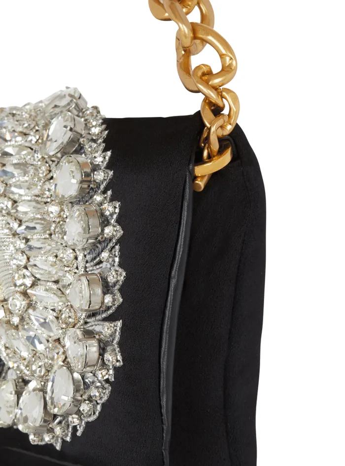 Balmain Mini Bags Women 1945 Soft Embroidered Satin Clutch Black