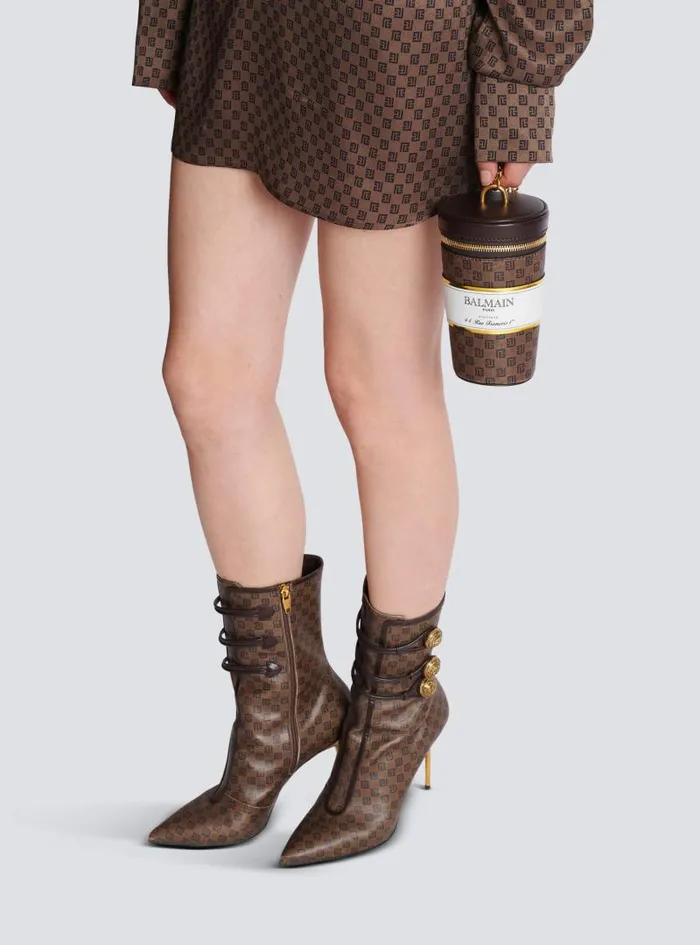 Balmain Mini Bags WomenMen Coffee Cup Minaudire In Mini Monogram Canvas Brown