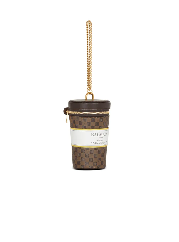 Balmain Mini Bags WomenMen Coffee Cup Minaudire In Mini Monogram Canvas Brown
