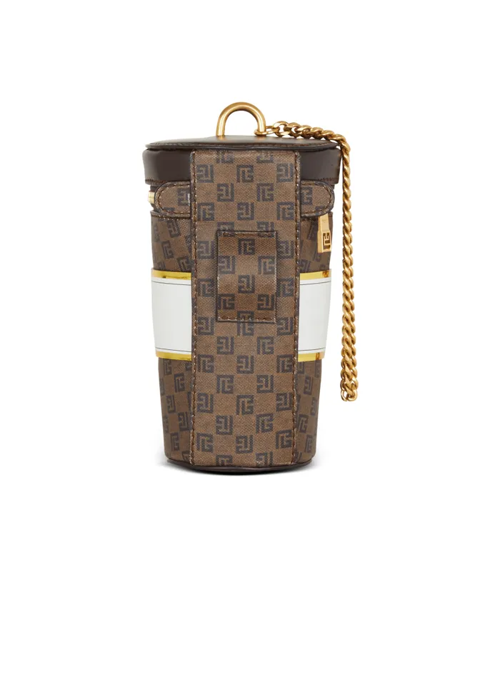 Balmain Mini Bags WomenMen Coffee Cup Minaudire In Mini Monogram Canvas Brown