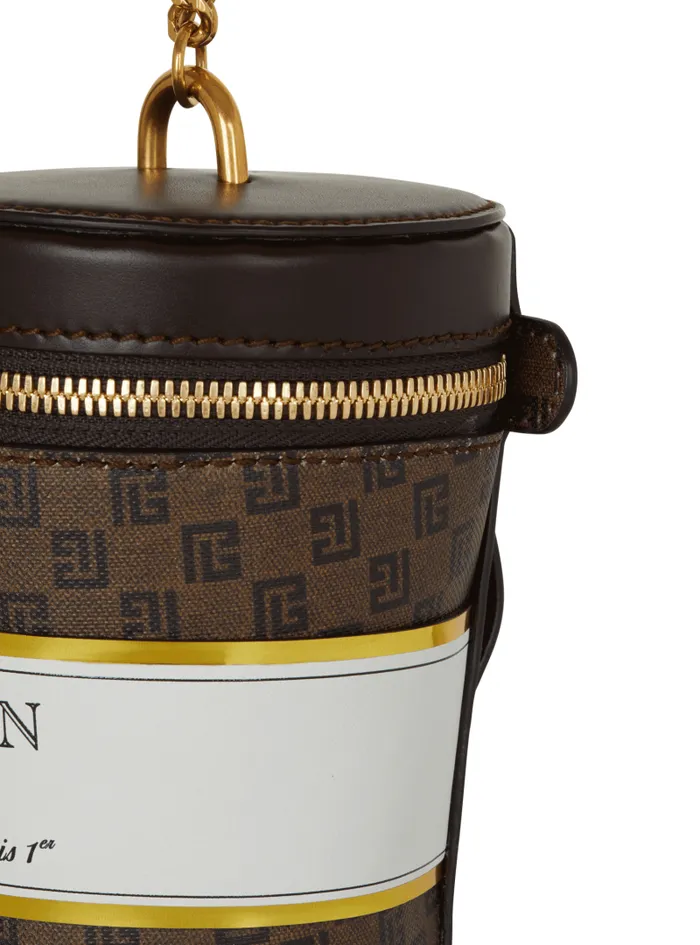 Balmain Mini Bags WomenMen Coffee Cup Minaudire In Mini Monogram Canvas Brown