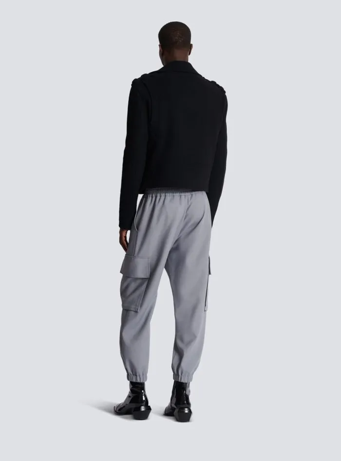 Balmain Outerwear Men Biker Jacket In Felted Wool Black
