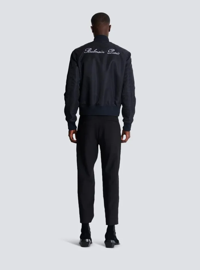 Balmain Outerwear Men Bomber Jacket With Embroidery On The Back Navy