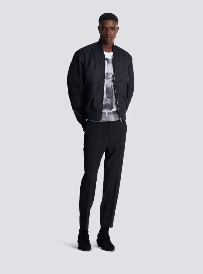 Balmain Outerwear Men Bomber Jacket With Embroidery On The Back Navy