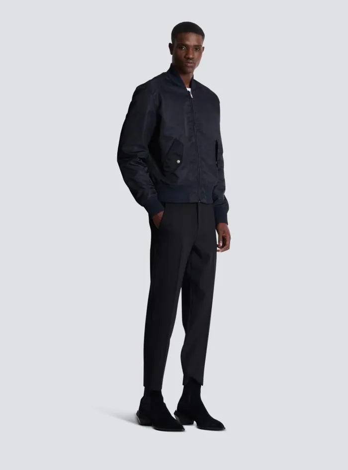 Balmain Outerwear Men Bomber Jacket With Embroidery On The Back Navy