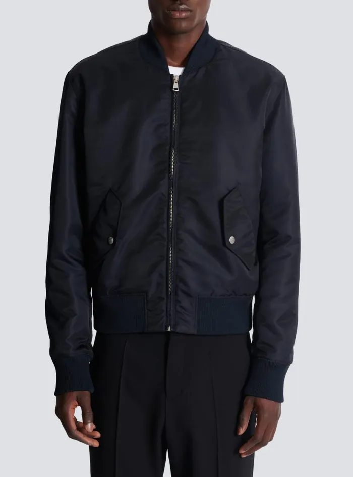 Balmain Outerwear Men Bomber Jacket With Embroidery On The Back Navy