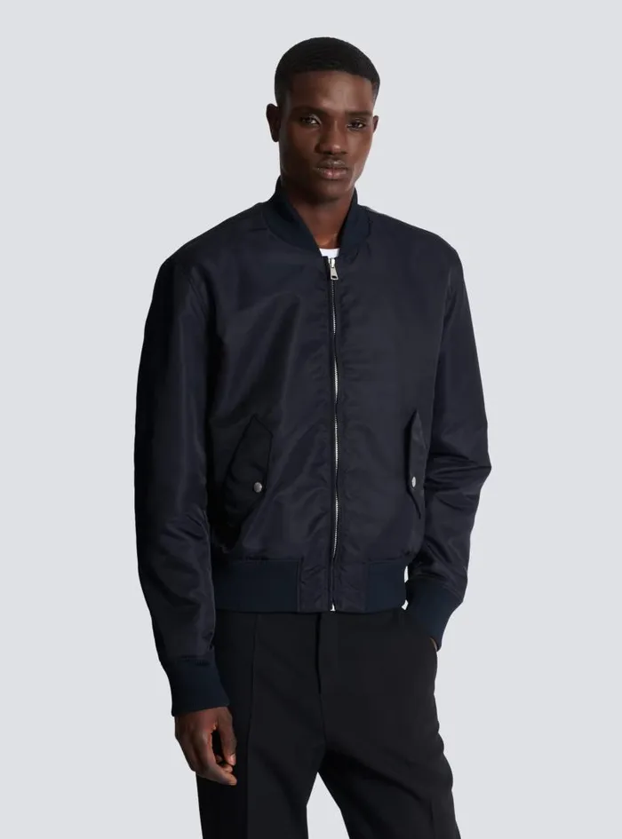 Balmain Outerwear Men Bomber Jacket With Embroidery On The Back Navy