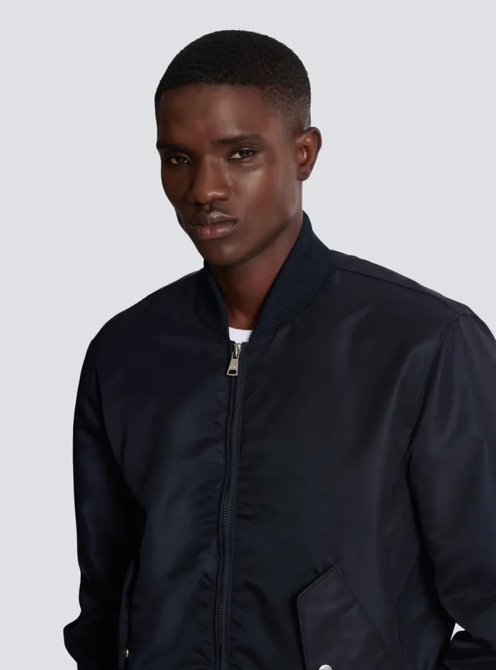 Balmain Outerwear Men Bomber Jacket With Embroidery On The Back Navy