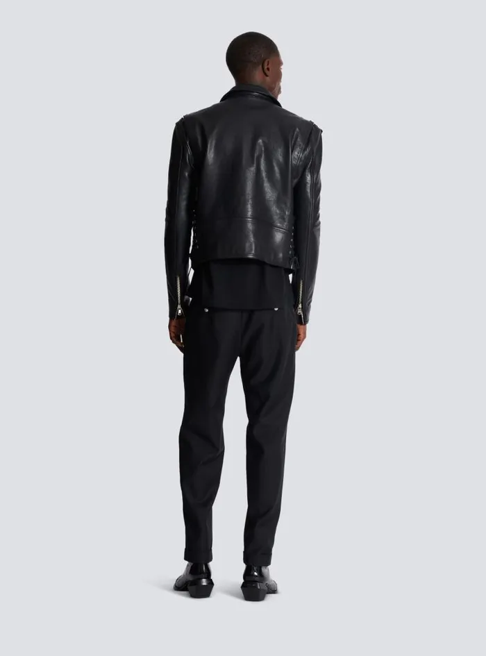 Balmain Outerwear Men Calfskin Biker Jacket Black