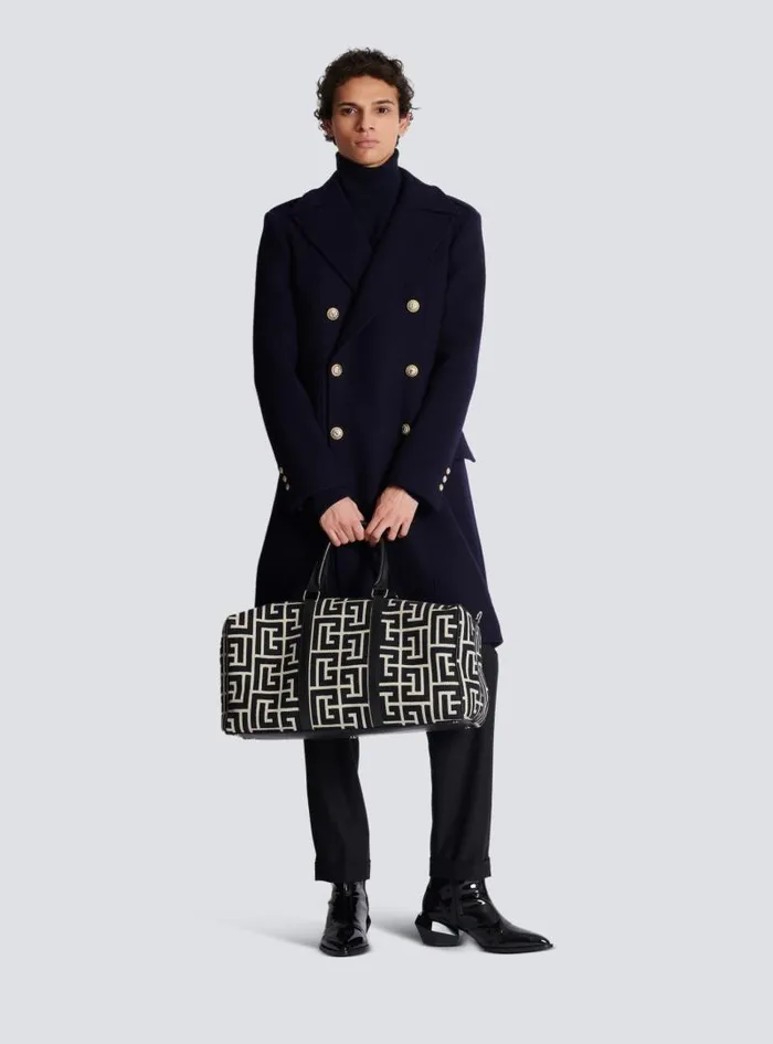 Balmain Outerwear Men Coat In Felted Doublefaced Wool Navy