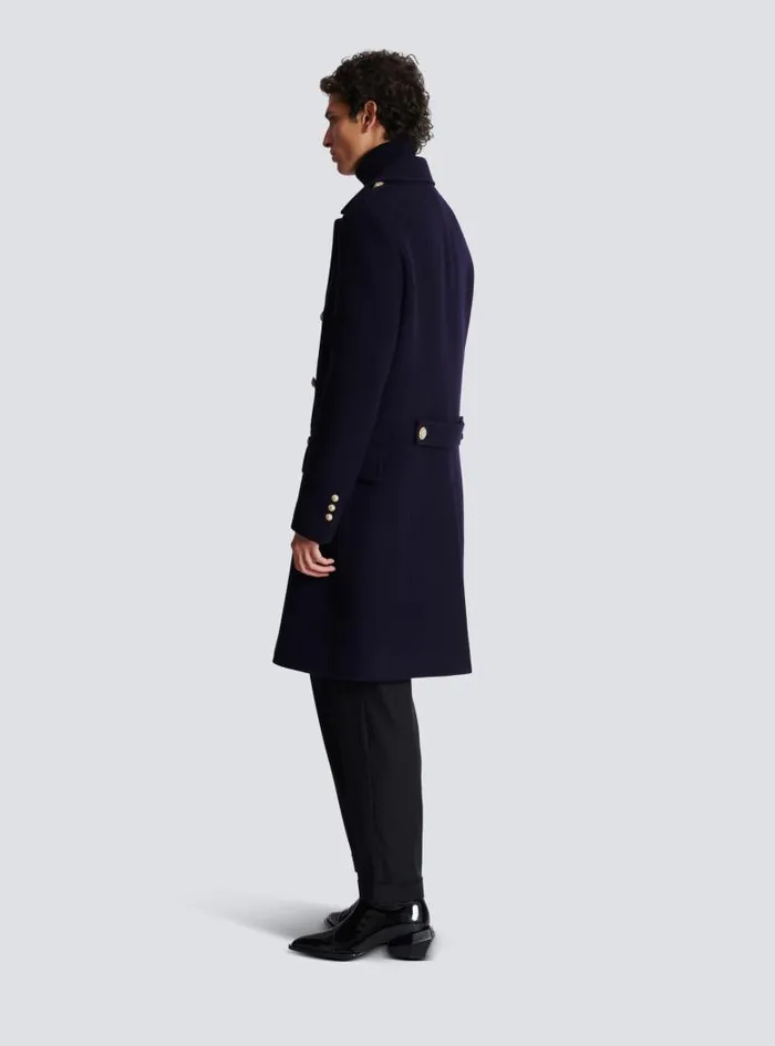 Balmain Outerwear Men Coat In Felted Doublefaced Wool Navy