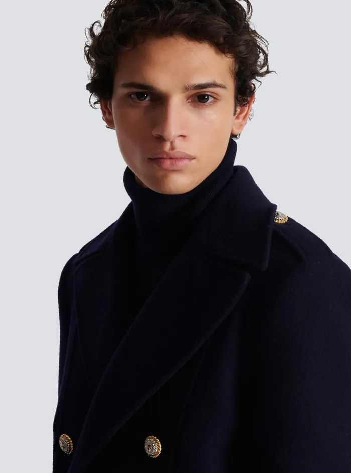 Balmain Outerwear Men Coat In Felted Doublefaced Wool Navy