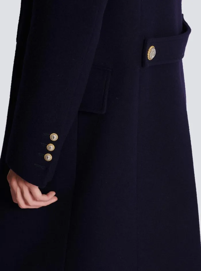 Balmain Outerwear Men Coat In Felted Doublefaced Wool Navy