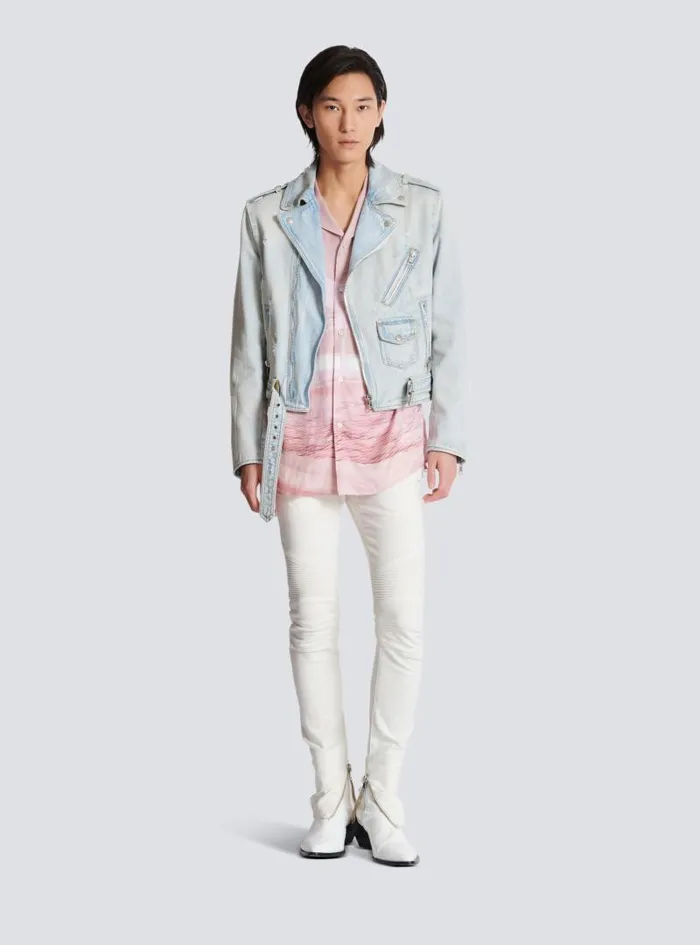 Balmain Outerwear Men Denim Biker Jacket Blue