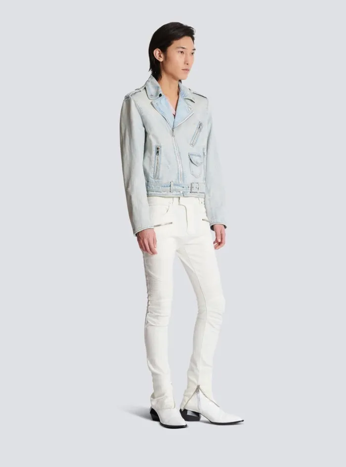 Balmain Outerwear Men Denim Biker Jacket Blue