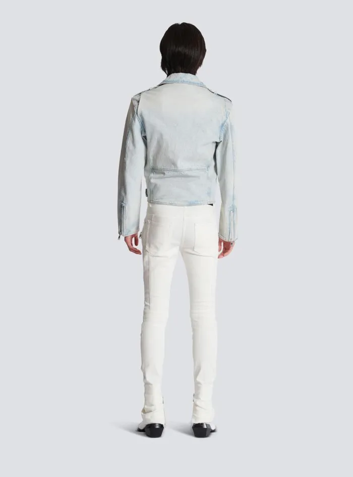 Balmain Outerwear Men Denim Biker Jacket Blue