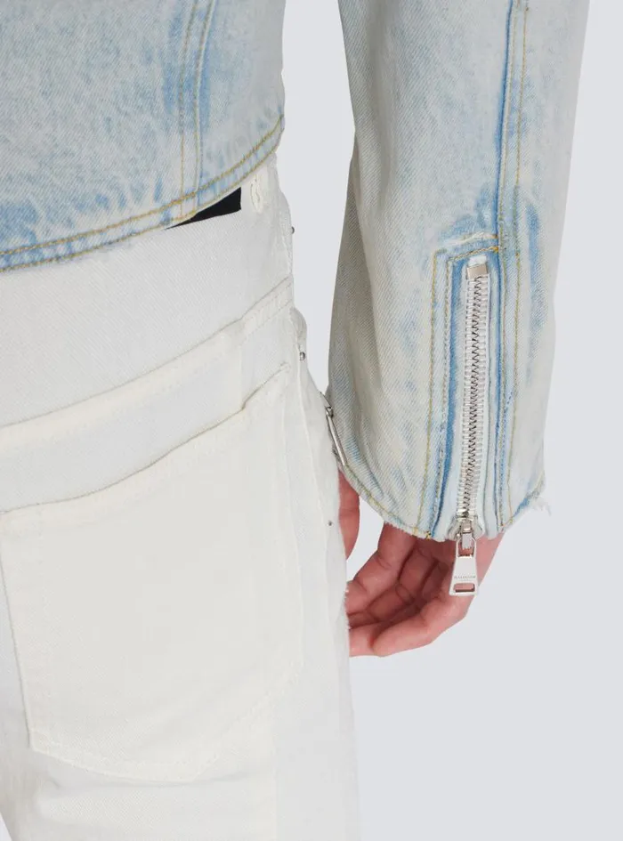Balmain Outerwear Men Denim Biker Jacket Blue