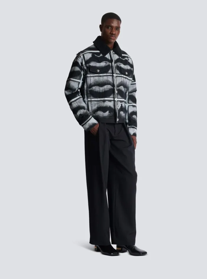 Balmain Outerwear Men Denim Jacket With Lips Print Black