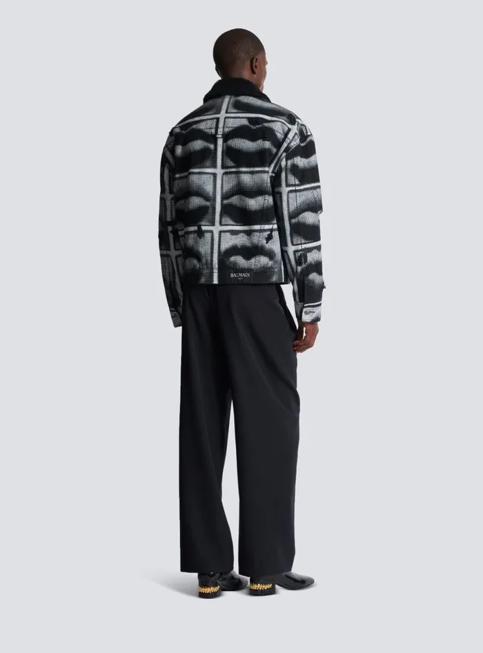 Balmain Outerwear Men Denim Jacket With Lips Print Black