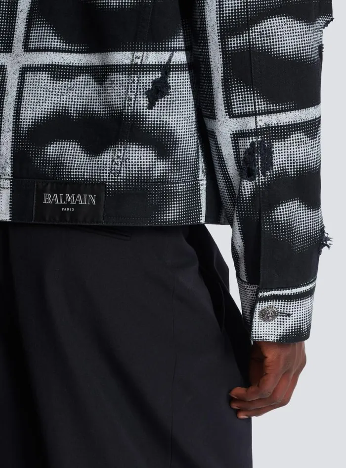 Balmain Outerwear Men Denim Jacket With Lips Print Black