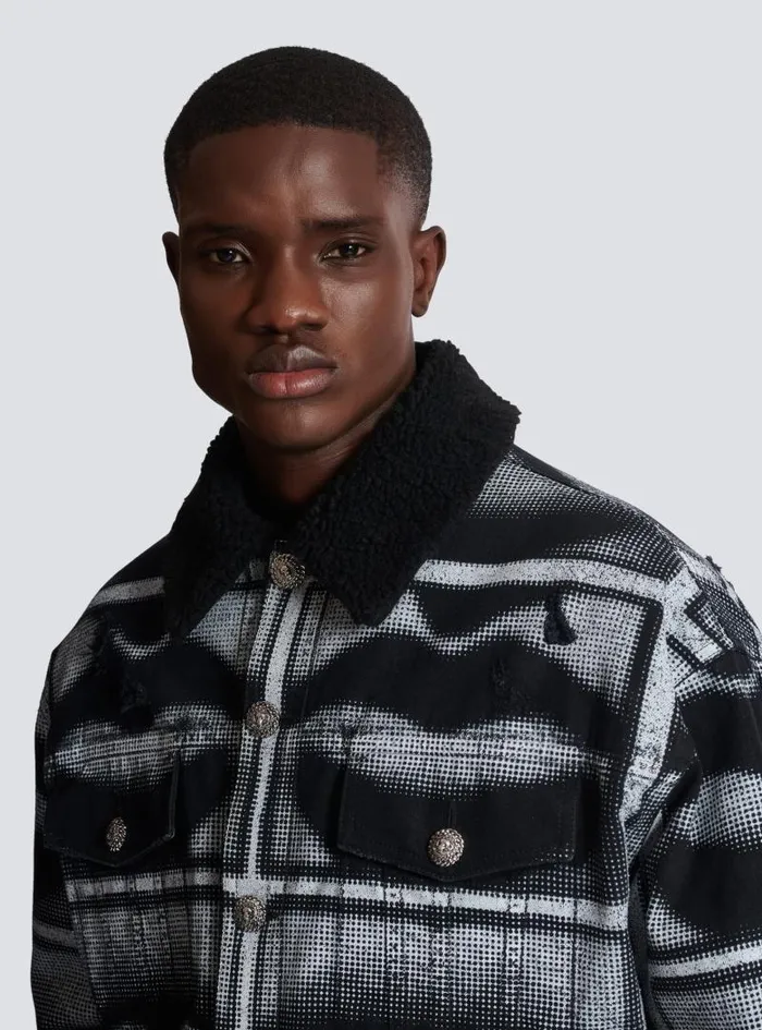 Balmain Outerwear Men Denim Jacket With Lips Print Black