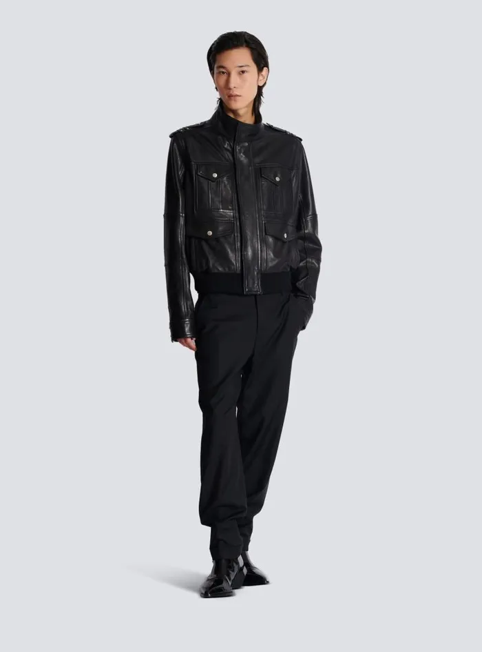 Balmain Outerwear Men Lambskin Leather Jacket With 4 Pockets Black