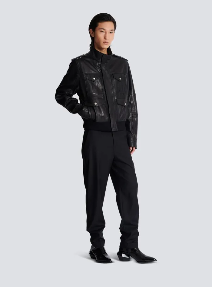 Balmain Outerwear Men Lambskin Leather Jacket With 4 Pockets Black