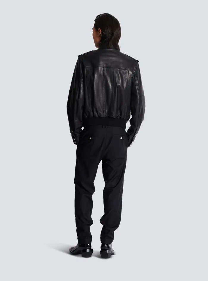 Balmain Outerwear Men Lambskin Leather Jacket With 4 Pockets Black