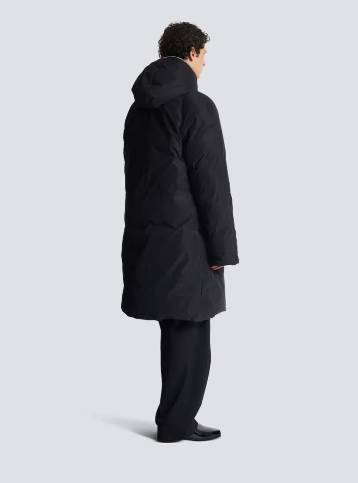 Balmain Outerwear Men Long Down Nylon Jacket With Label Black