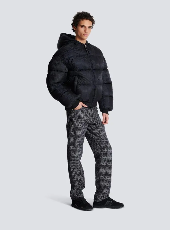 Balmain Outerwear Men PB Labyrinth Jacquard Nylon Puffer Jacket Black