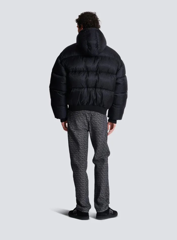 Balmain Outerwear Men PB Labyrinth Jacquard Nylon Puffer Jacket Black