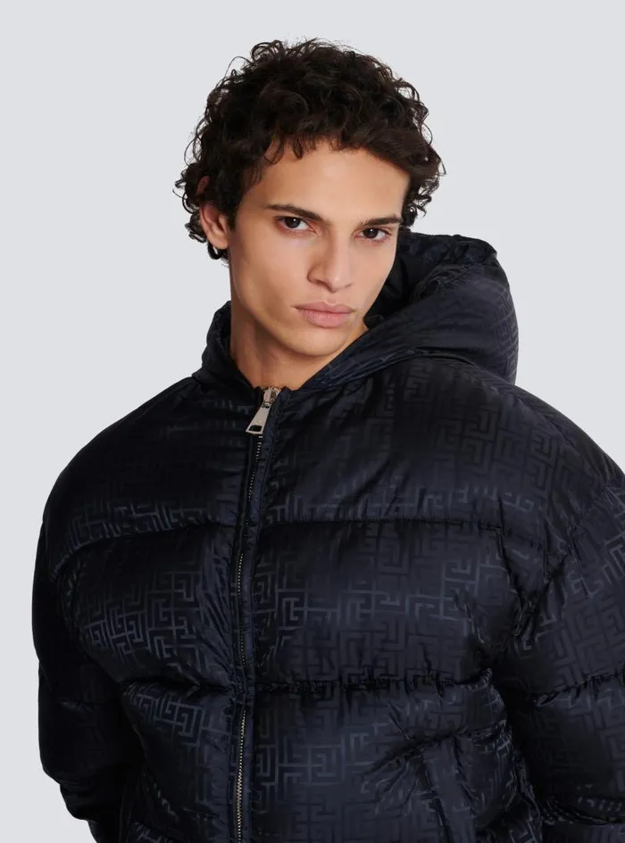 Balmain Outerwear Men PB Labyrinth Jacquard Nylon Puffer Jacket Black