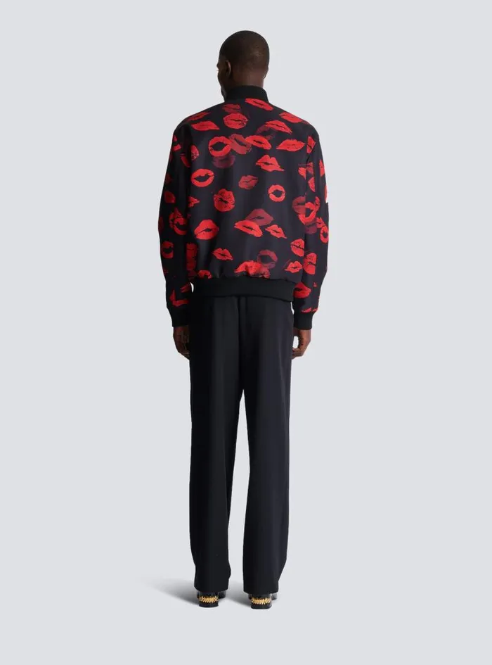 Balmain Outerwear Men Reversible Bomber Jacket In Plain And Kissprint Nylon Black