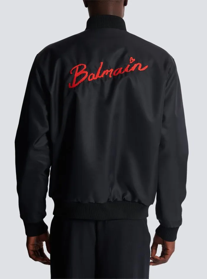 Balmain Outerwear Men Reversible Bomber Jacket In Plain And Kissprint Nylon Black