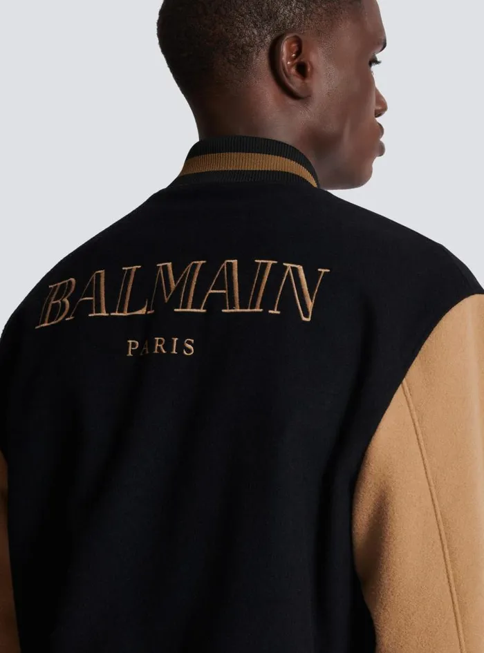 Balmain Outerwear Men Twotone Wool And Cashmere Varsity Jacket Black
