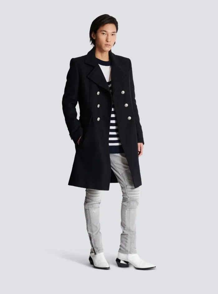 Balmain Outerwear Men Virgin Wool Officer039s Coat Black