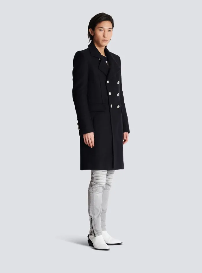 Balmain Outerwear Men Virgin Wool Officer039s Coat Black