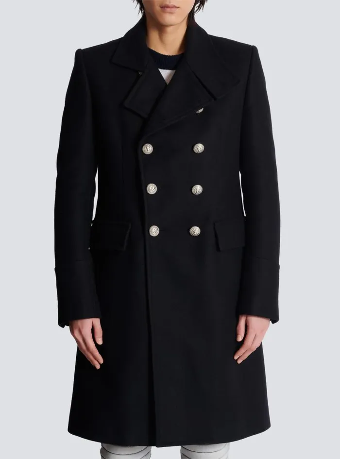 Balmain Outerwear Men Virgin Wool Officer039s Coat Black