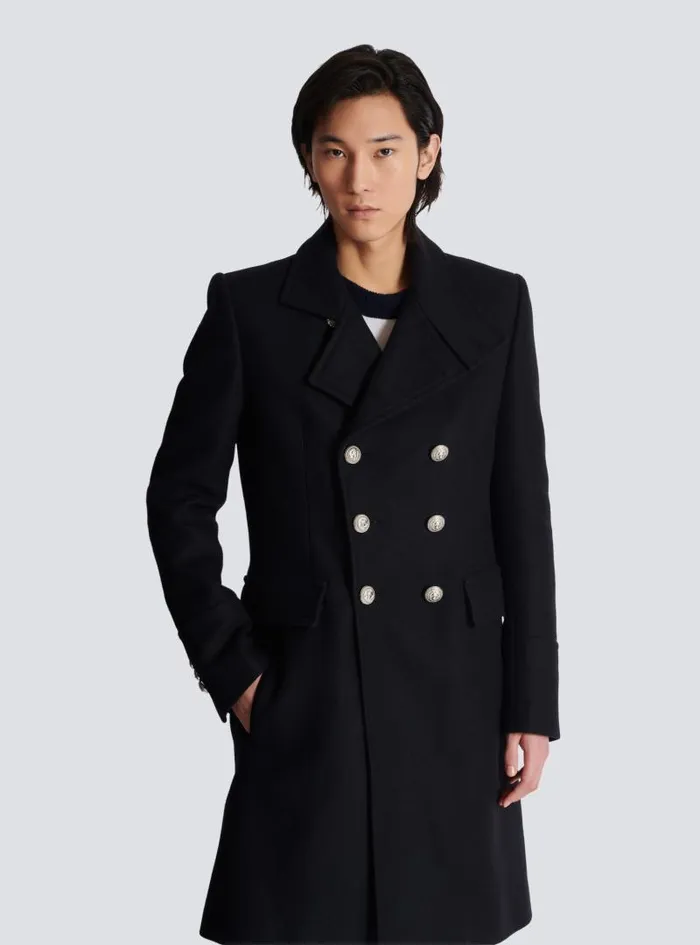 Balmain Outerwear Men Virgin Wool Officer039s Coat Black
