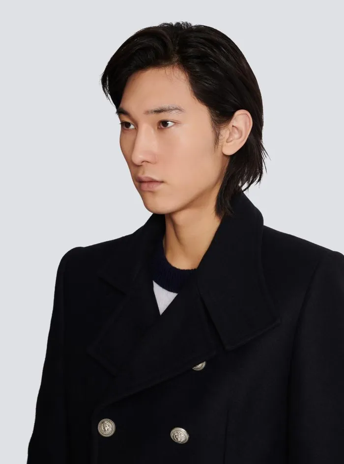Balmain Outerwear Men Virgin Wool Officer039s Coat Black