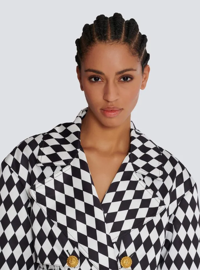 Balmain Outerwear Women Diamond Print Belted Trench Coat Black