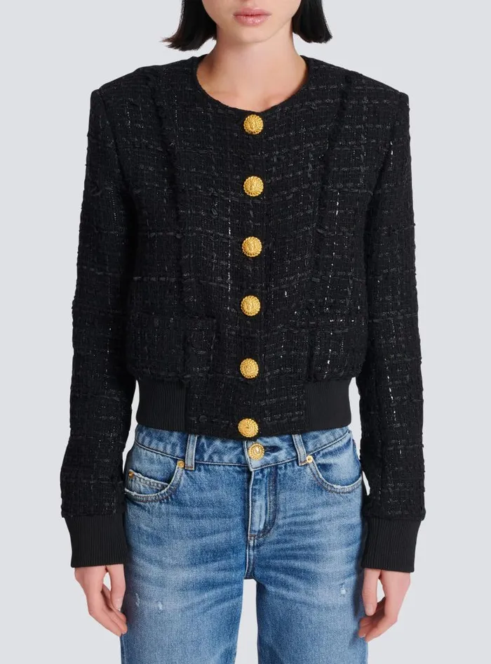 Balmain Outerwear Women Tweed Jacket Black