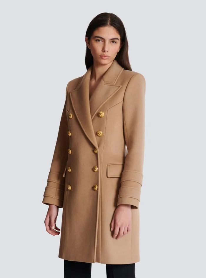 Balmain Outerwear Women Wool And Cashmere Coat Brown