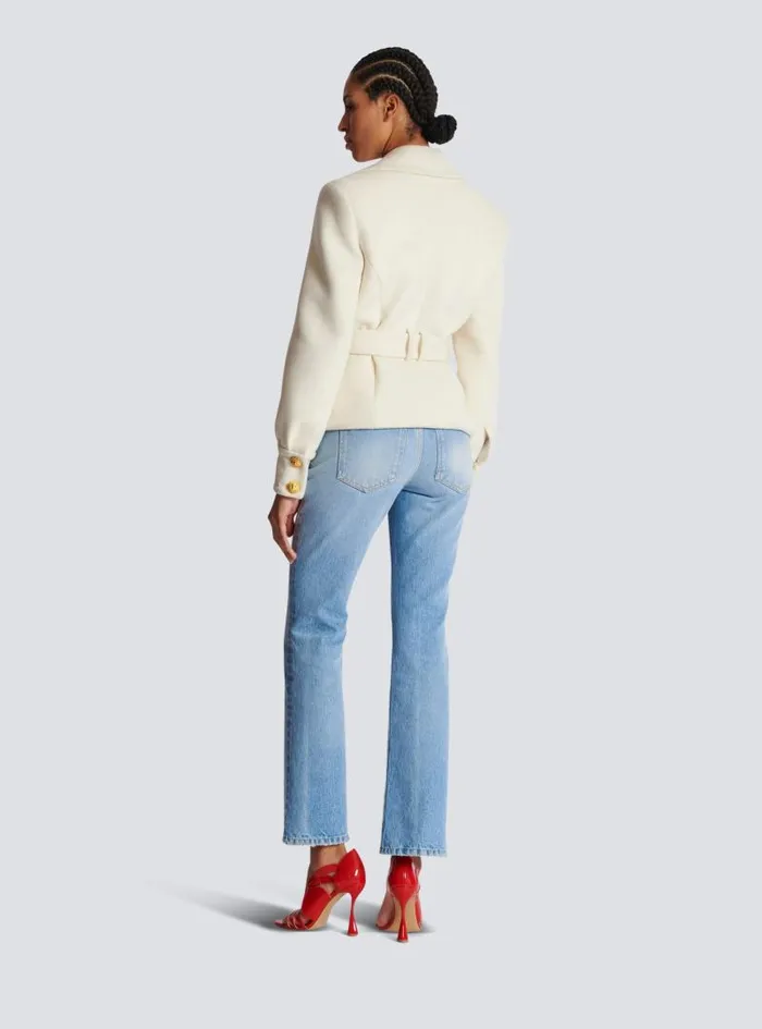 Balmain Outerwear Women Wool Belted Coat Beige