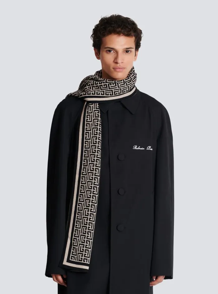 Balmain Scarves Men Wool Scarf With Monogram Black