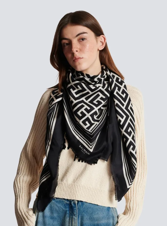Balmain Scarves Women Monogrammed Scarf Black