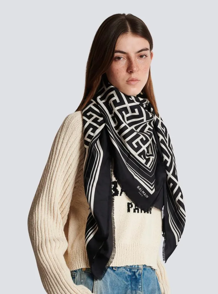 Balmain Scarves Women Monogrammed Scarf Black