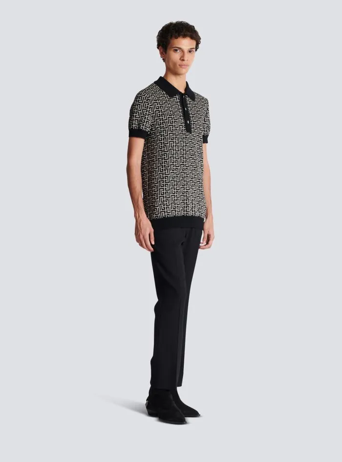 Balmain Shirts And Polos Men Monogrammed Polo Shirt Black